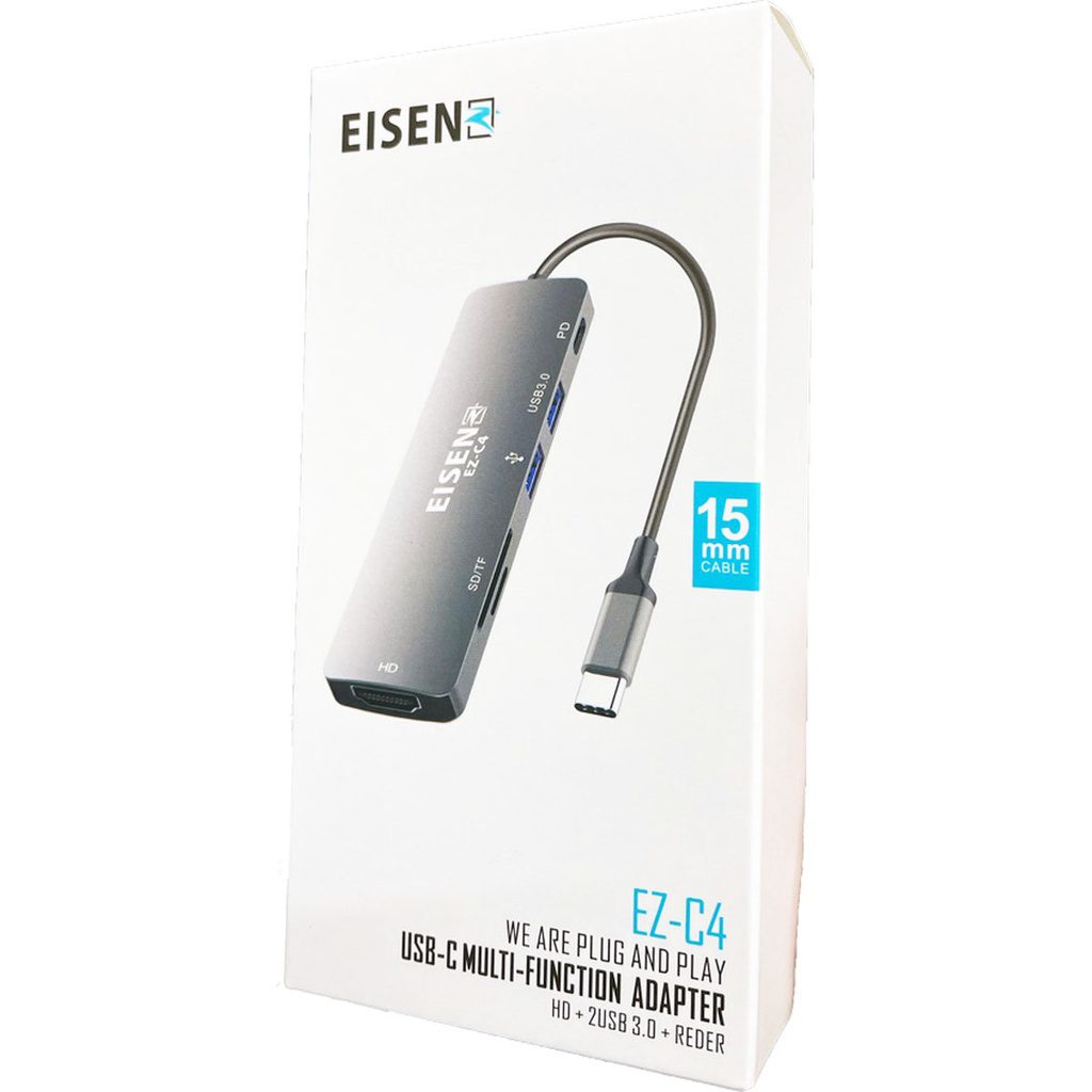 Eisenz USB Type-C Multi-Function Charger Adapter HDMI + 2USB 3.0 +Reader - EZ-C4 Eisenz USB Type-C Multi-Function Charger Adapter HDMI + 2USB 3.0 +Reader - EZ-C4