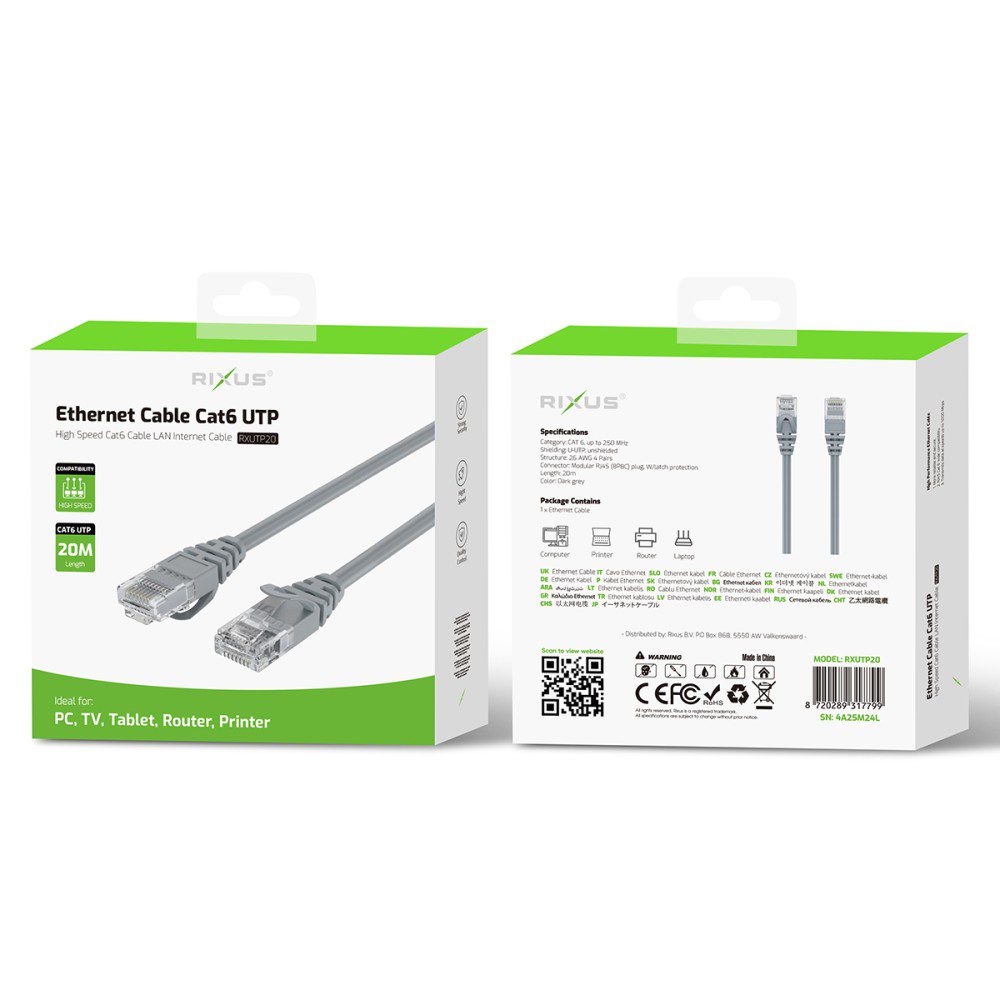 Rixus RXUTP20 Ethernet Cable Cat 6 UTP 20 Meter Rixus RXUTP20 Ethernet Cable Cat 6 UTP 20 Meter
