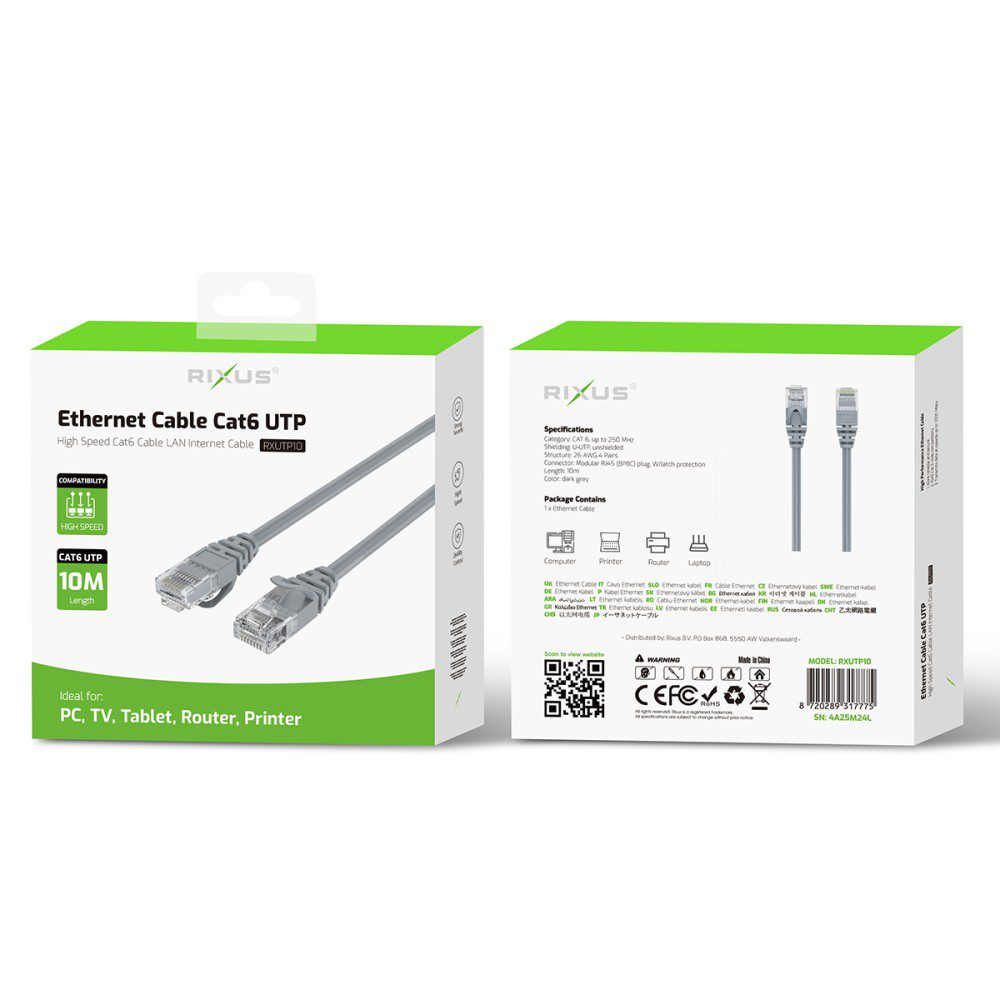 Rixus RXUTP10 Ethernet Cable Cat 6 UTP 10 Meter Rixus RXUTP10 Ethernet Cable Cat 6 UTP 10 Meter