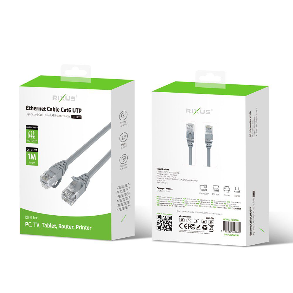 Rixus RXUTP01 Ethernet Cable Cat 6 UTP 1 Meter Rixus RXUTP01 Ethernet Cable Cat 6 UTP 1 Meter