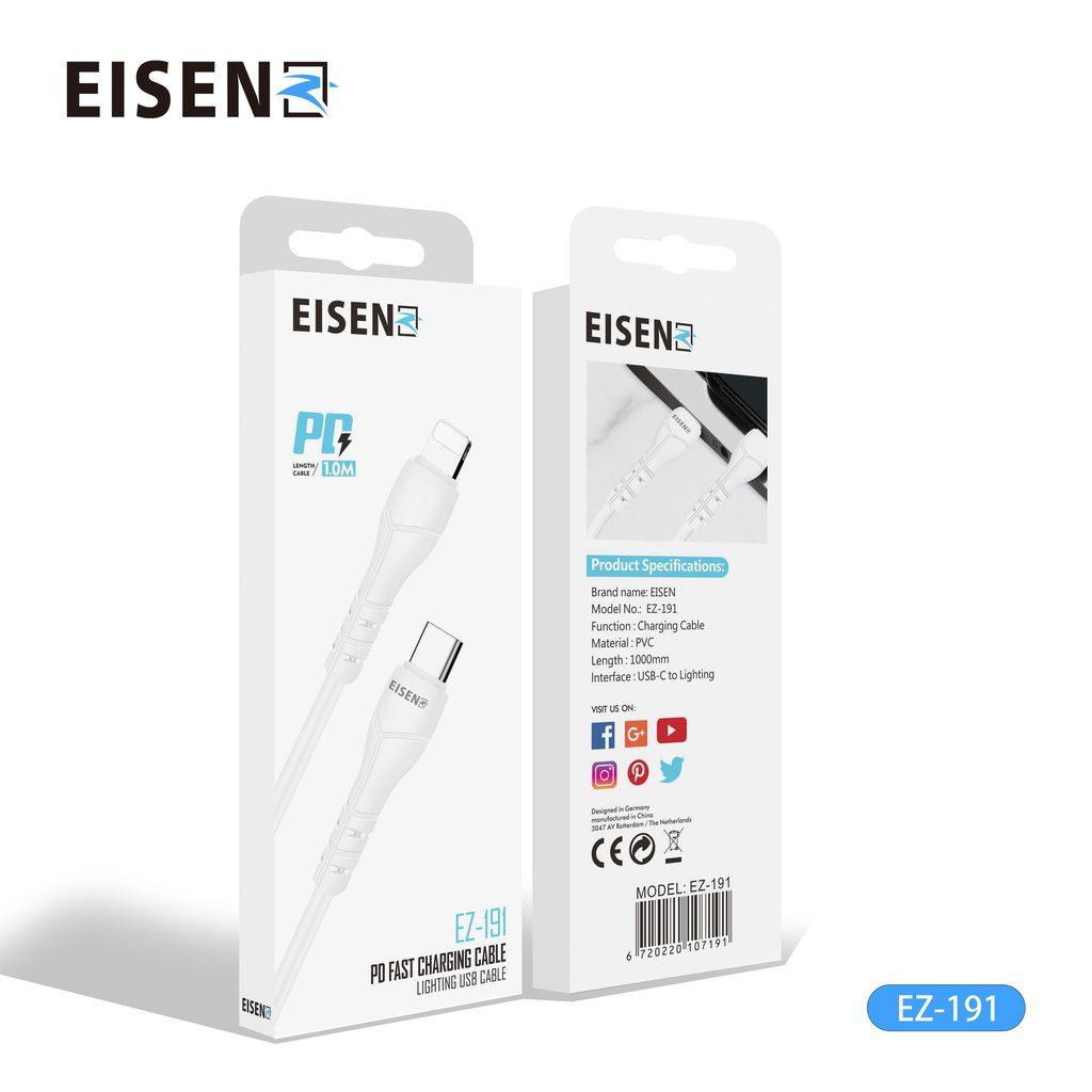 Eisenz 1M USB Type-C to Lighting Cable -EZ-191 Eisenz 1M USB Type-C to Lighting Cable -EZ-191