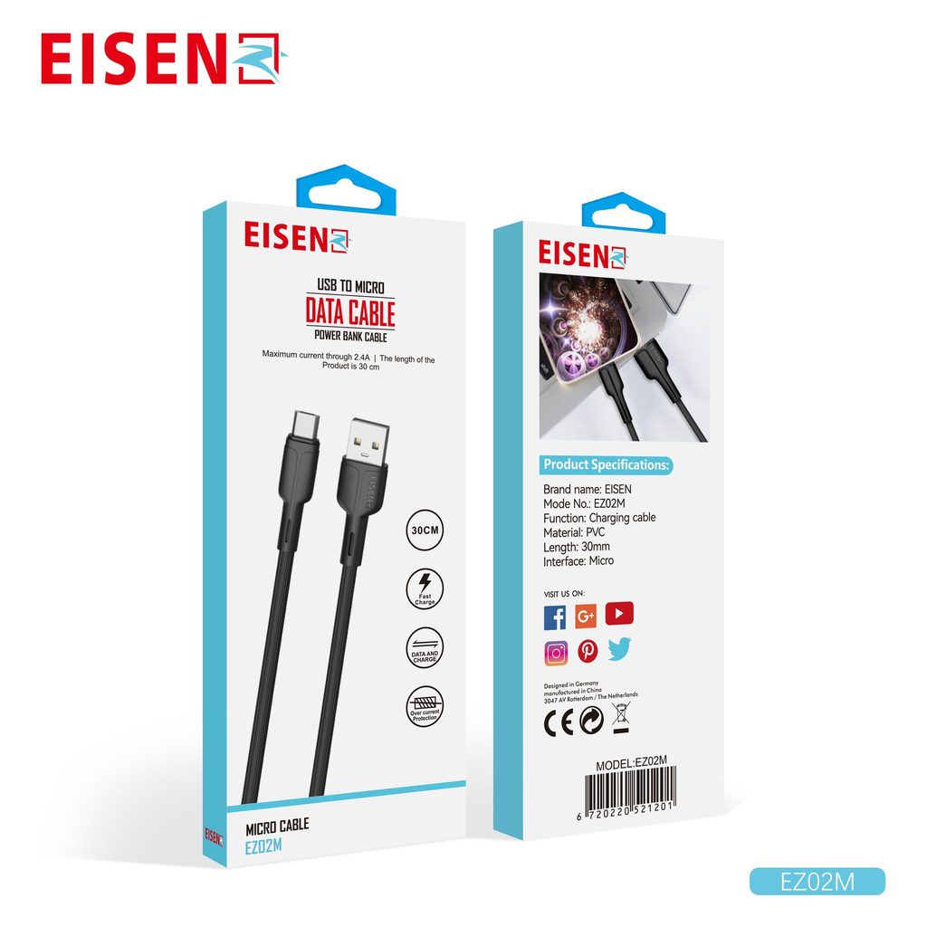 Eisenz 30CM USB To Micro Cable Black - EZ02M Eisenz 30CM USB To Micro Cable Black - EZ02M