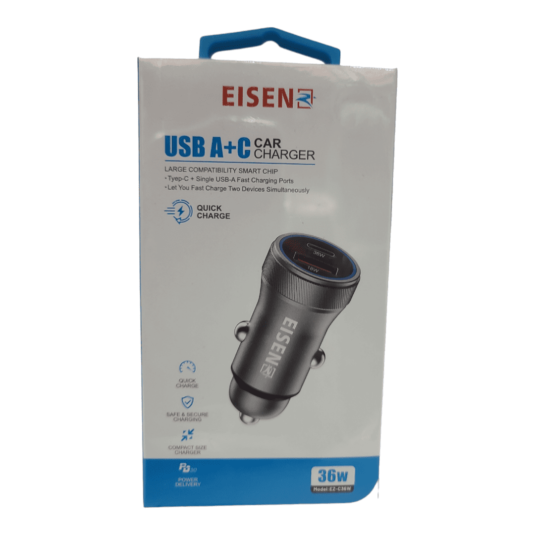 Eisenz 36W Car Charger USB A + C - EZ-C36W Eisenz 36W Car Charger USB A + C - EZ-C36W