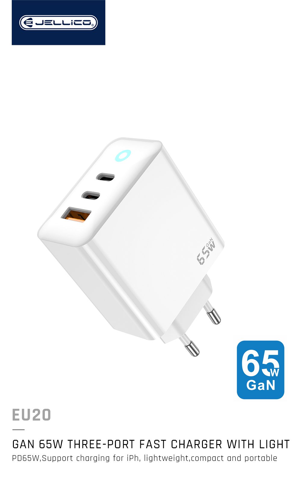 Jellico 65W Fast Charger 3 Port Adapter EU20 Jellico 65W Fast Charger 3 Port Adapter EU20
