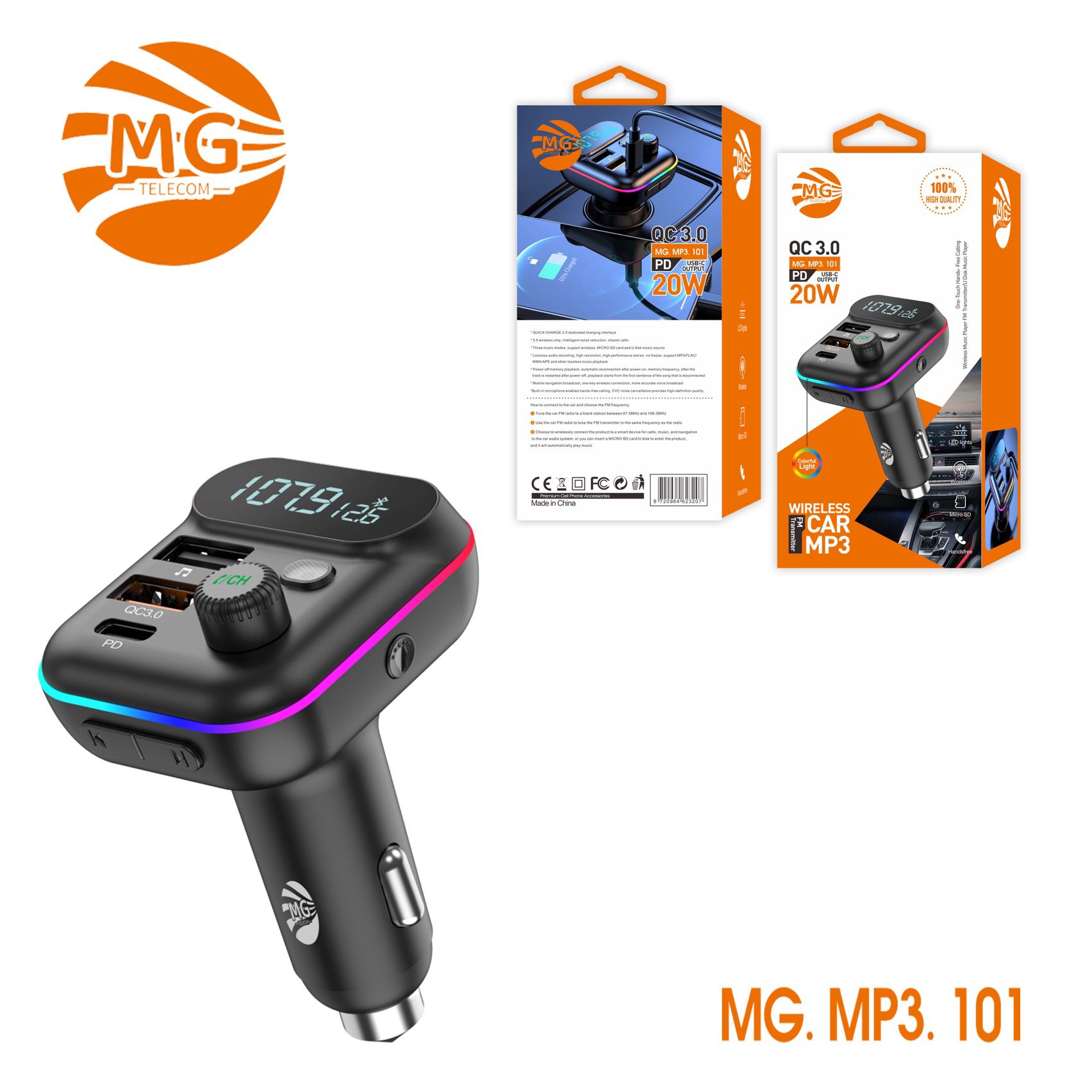 MG QC 3.0 PD 20W Wireless Car Mp3 MG-MP3-101 MG QC 3.0 PD 20W Wireless Car Mp3 MG-MP3-101