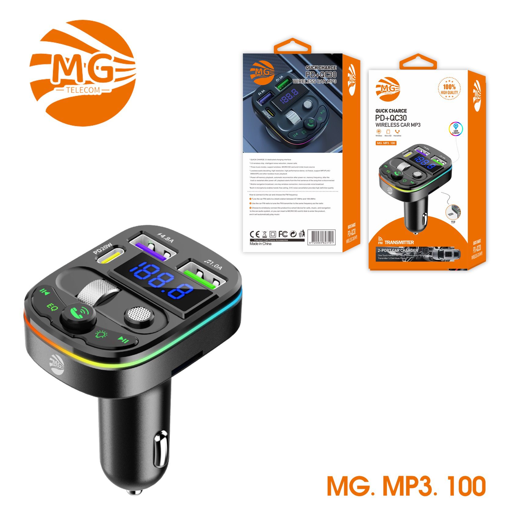 MG Quick Charge PD+QC30 Wireless Car Mp3 MG-MP3-100 MG Quick Charge PD+QC30 Wireless Car Mp3 MG-MP3-100