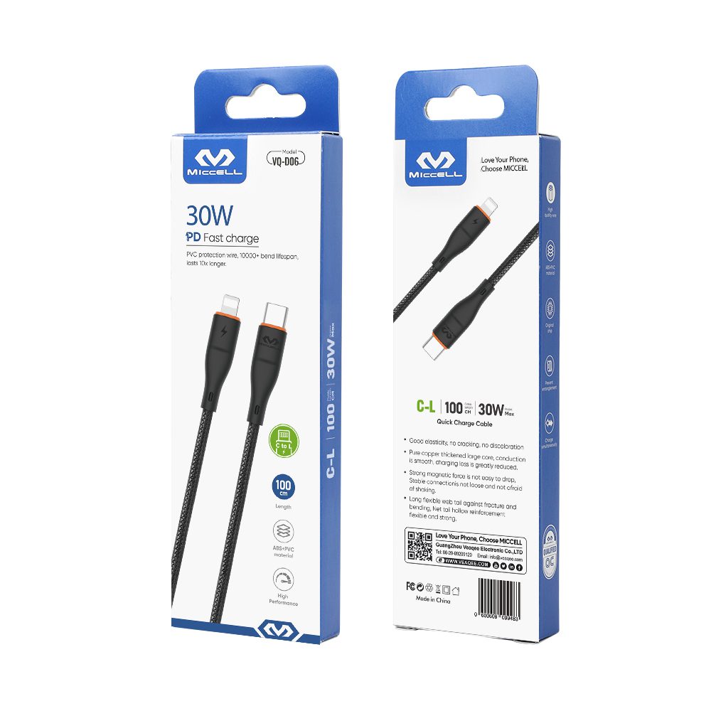 Miccell Type C To Lighting 1M 30W VQ D06 Miccell Type C To Lighting 1M 30W VQ D06