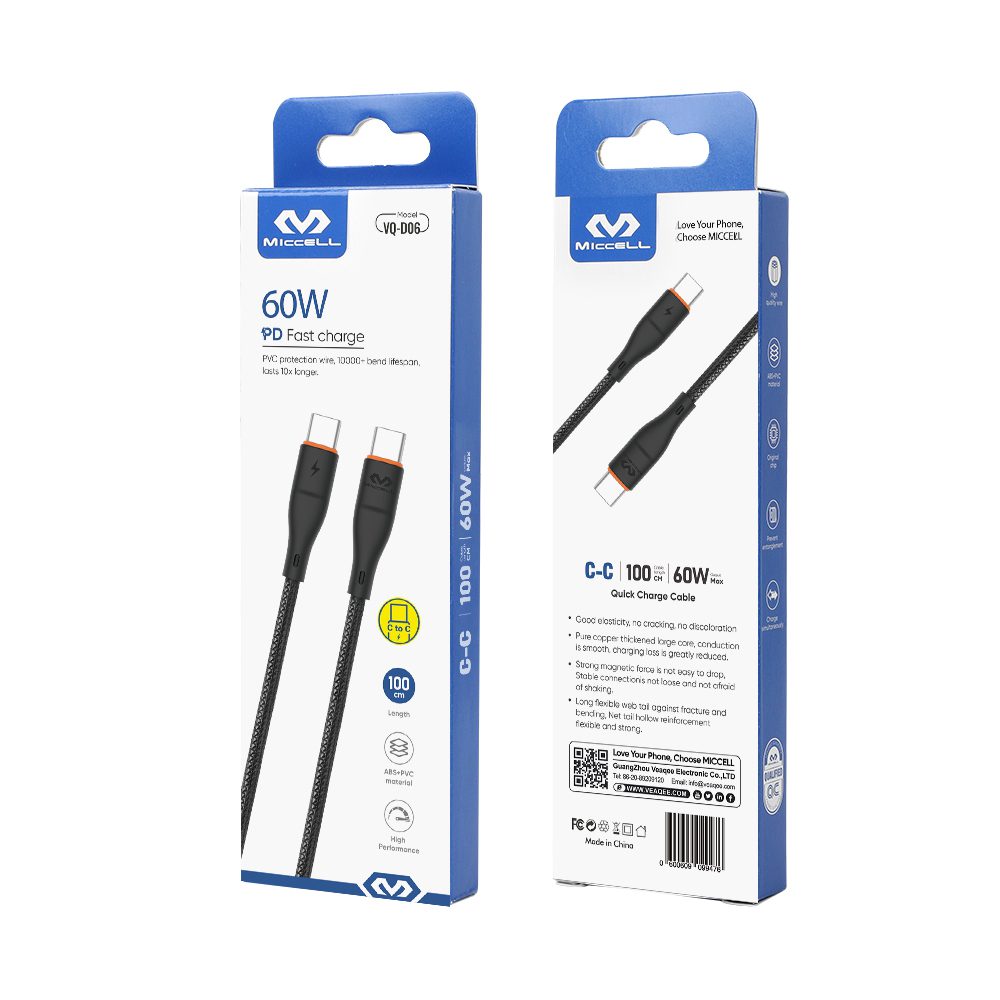 Miccell Type C To Type C 1M 60W VQ D06 Miccell Type C To Type C 1M 60W VQ D06