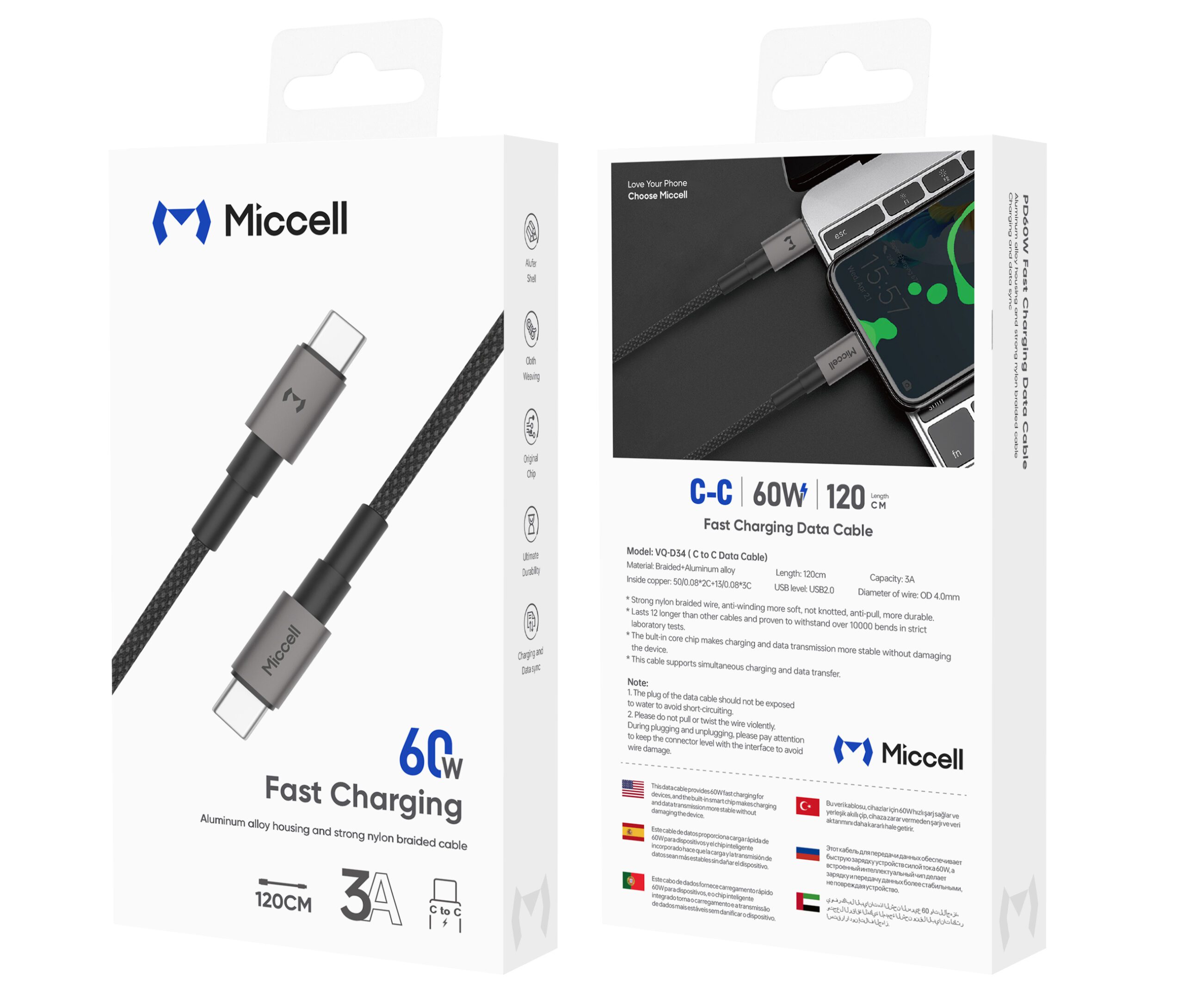 Miccell Usb To Lighting 3A Fast Charging 1.2m VQ-D34 Miccell Usb To Lighting 3A Fast Charging 1.2m VQ-D34