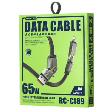 REMAX 65W Multi Functional Zinc Alloy Braided Data Cable RC-C189 Black REMAX 65W Multi Functional Zinc Alloy Braided Data Cable RC-C189 Black