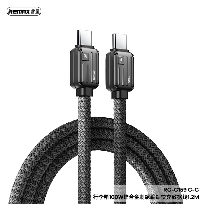REMAX Bagcase Series 100W Zinc Alloy Braided Fast Charging Data Cable RC-C159 C-C 1.2M Black REMAX Bagcase Series 100W Zinc Alloy Braided Fast Charging Data Cable RC-C159 C-C 1.2M Black