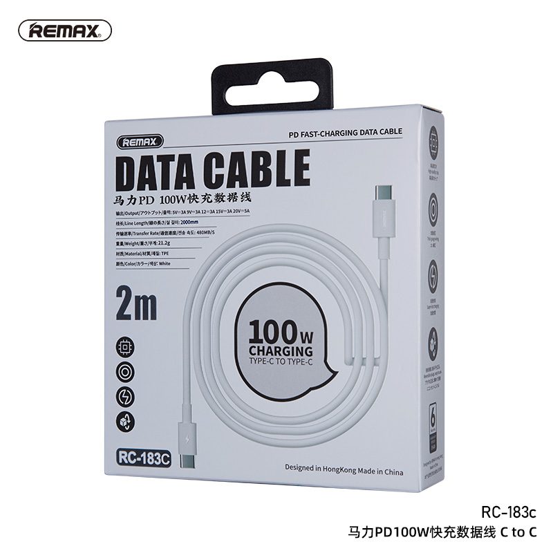 REMAX Marlik Series 6A 66W Fast Charging Cable with Full Compatibility RC-183C 2M (A-C) White REMAX Marlik Series 6A 66W Fast Charging Cable with Full Compatibility RC-183C 2M (A-C) White