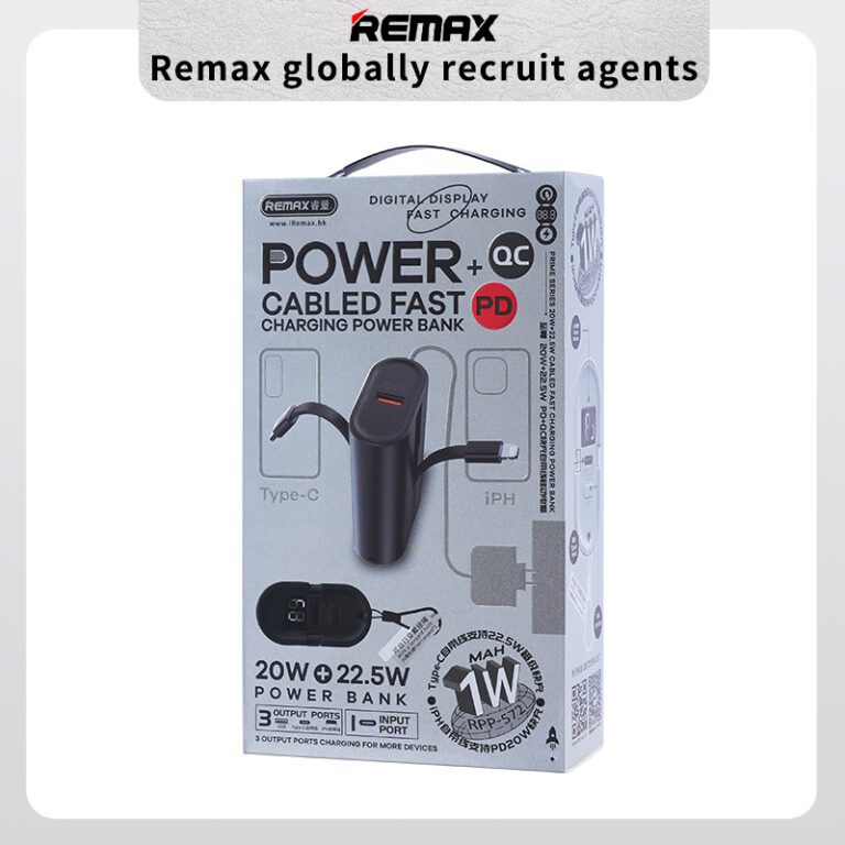 REMAX Prime Series PD20W+QC22.5W Cabled Fast Charging Power Bank 10000mAh RPP-572 Black