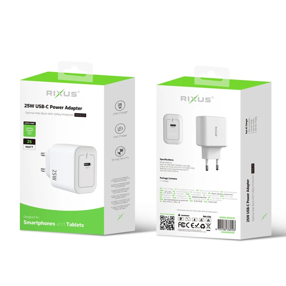 Rixus RXHC25 25W USB-C Power Adapter White Rixus RXHC25 25W USB-C Power Adapter White